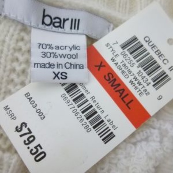 Bar lll White Sweater- XS- Slits Cable Trim- NWT - Picture 3 of 7